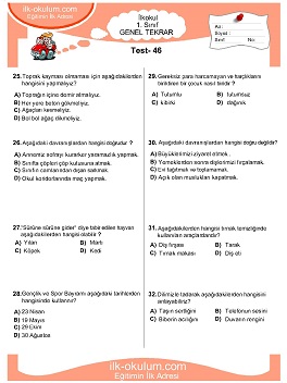 ilkokul 1. Sınıf Genel Tekrar Testleri 